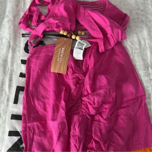 Pink and Orange Beaded Halter Two Piece Skirt Set - Picture 4 of 4